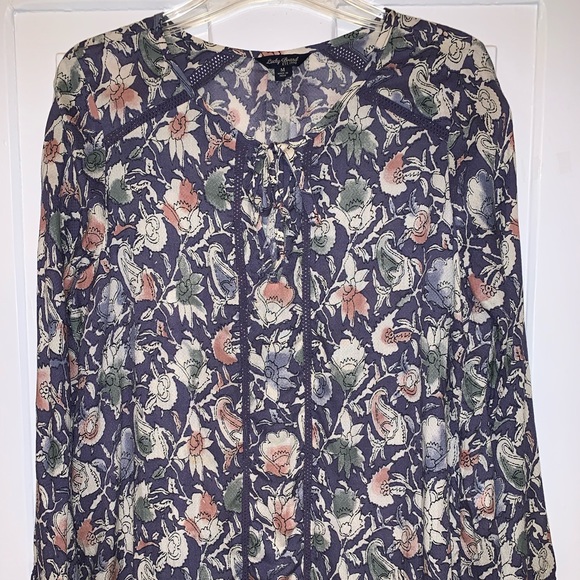 Lucky Brand Floral Crochet Insert Peasant Blouse - Picture 10 of 16